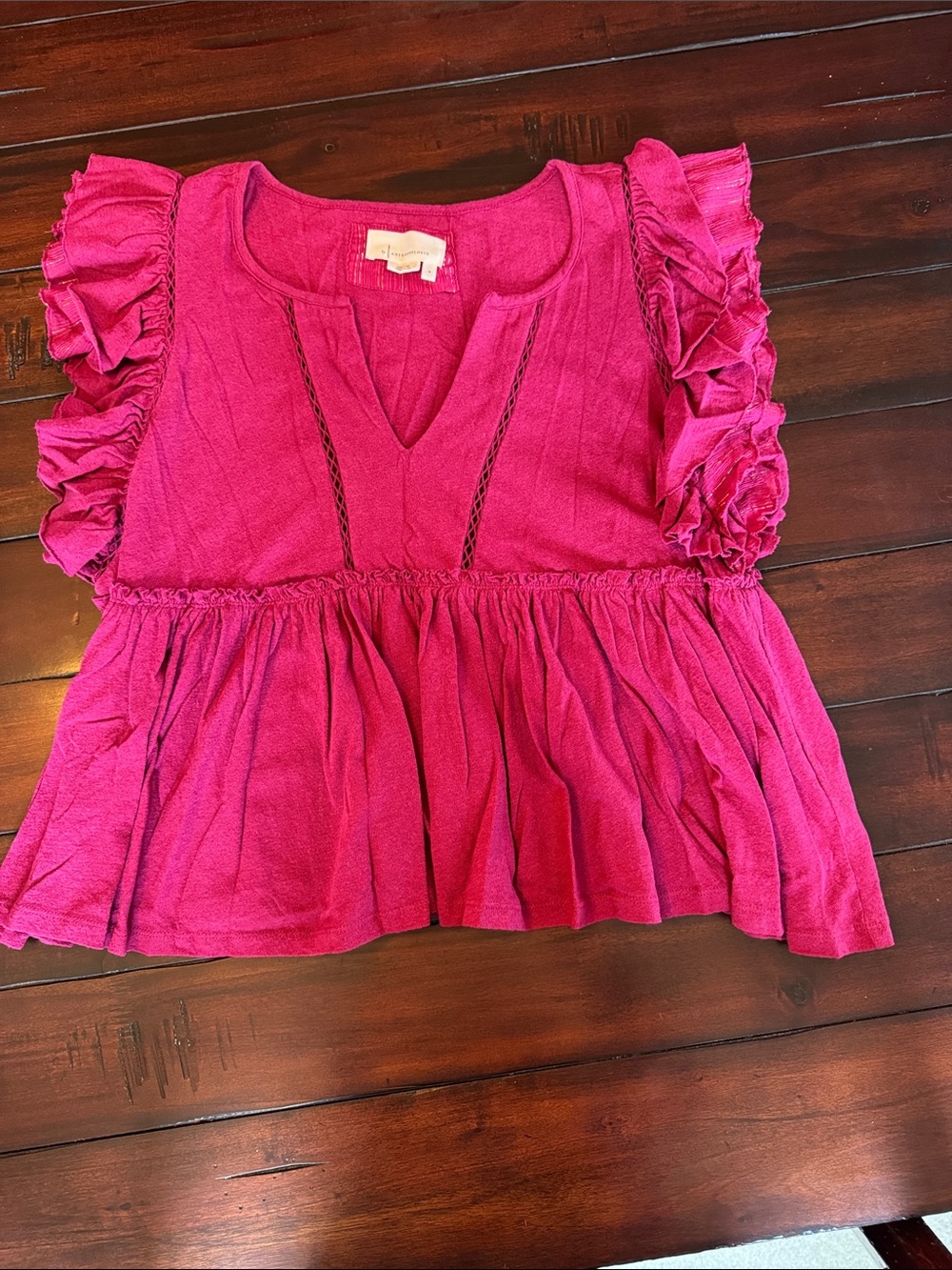 Anthropologie Magenta Ruffle Sleeve Peplum Top